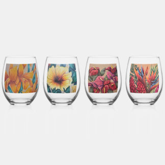 Tropical floral drinking glass set