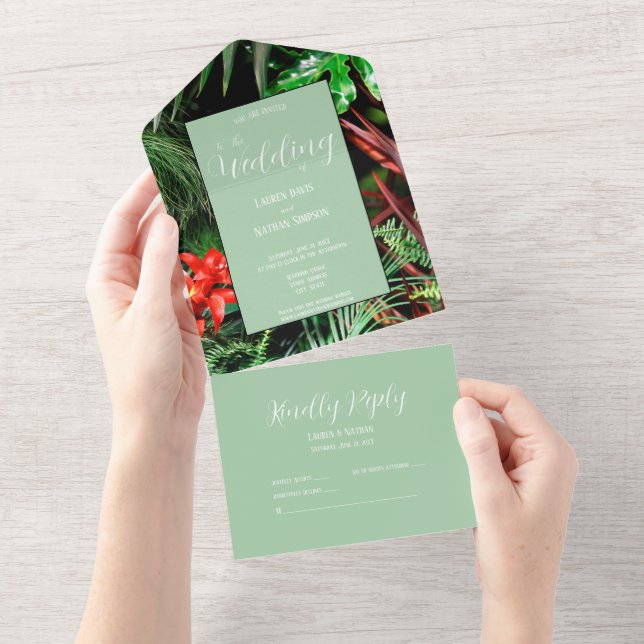 Tropical Floral, Earthy Colours, Modern, Wedding All In One Invitation (Tearaway)