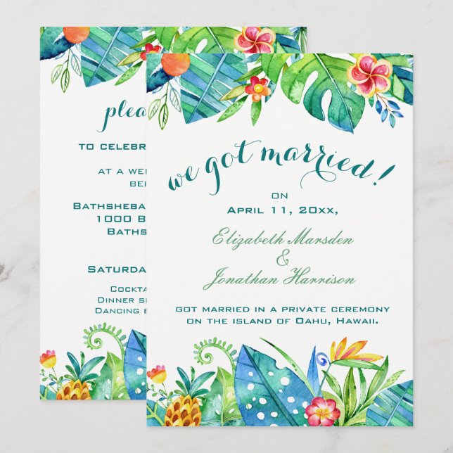 Tropical Floral Elegant We Got Married Reception Invitation (Front/Back)