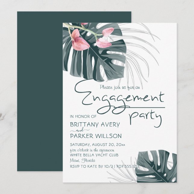 Tropical Floral Engagement Party Invitation (Front/Back)