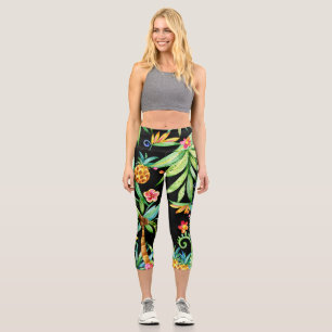 Tropical Floral Exotic Black Leggings