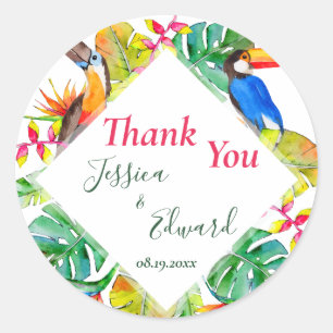 Tropical Floral Exotic Luau Wedding Thank You Classic Round Sticker