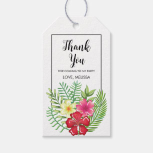 Tropical Floral Flamingo Birthday Thank You Gift Tags