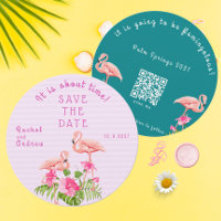 Tropical Floral Flamingo Bold Pink Green Wedding 