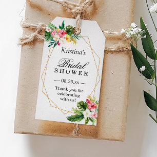 Tropical Floral Flamingo Bridal Shower Thank You Gift Tags