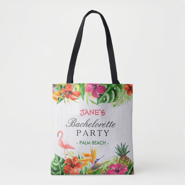 Tropical Floral Flamingo Bride Bachelorette Party Tote Bag (Front)