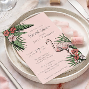 Tropical Floral Flamingo Coral Bridal Shower Invitation