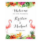 Tropical Floral Flamingo Couple Luau Wedding Sign