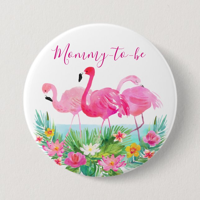 Tropical Floral Flamingo Mummy-to-be 7.5 Cm Round Badge (Front)