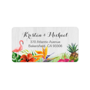 Tropical Floral Flamingo Pineapple Rustic Wood Label