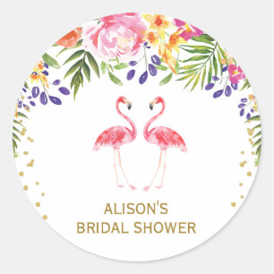 Tropical Floral Flamingo Thank You Sticker Favours