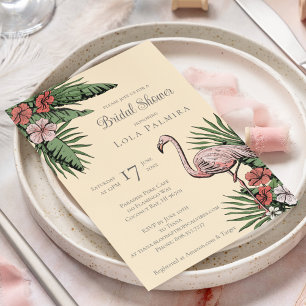 Tropical Floral Flamingo Yellow Bridal Shower Invitation