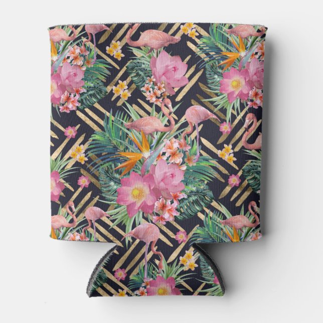 tropical floral flamingos and gold strokes can cooler (Front)