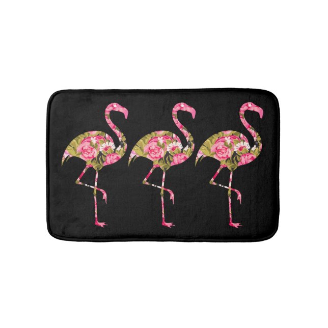 Tropical Floral Flamingos Bath Mat (Front)