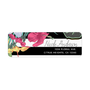 Tropical Floral Flowers Leaves Black White Stripes