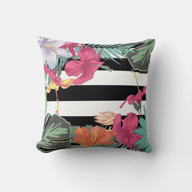 Tropical Floral Flowers Leaves Chic Botanical Cushion (Front)