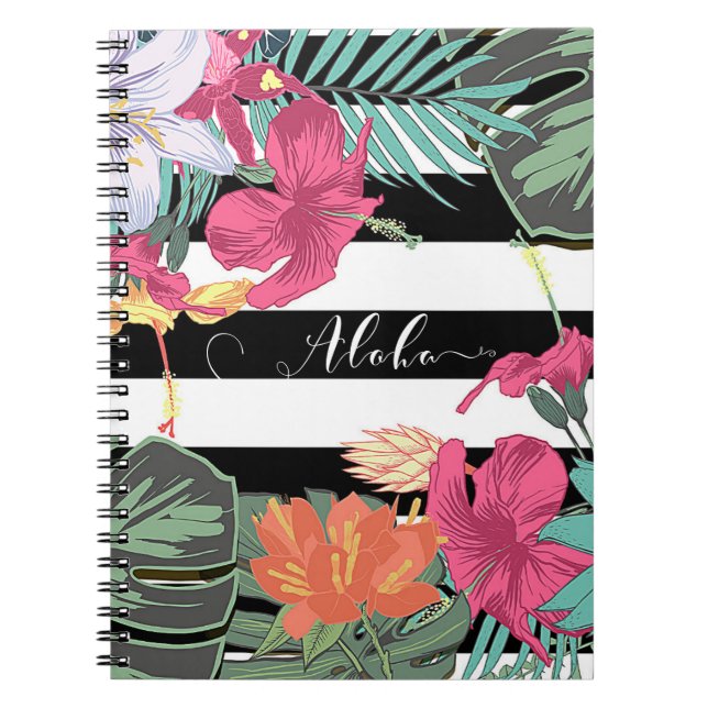 Tropical Floral Flowers Leaves Chic Botanical Notebook (Front)