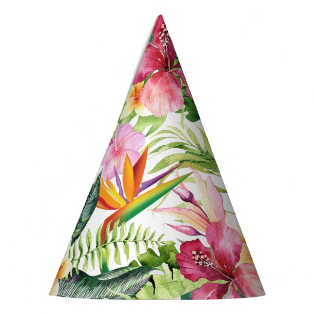 Tropical Floral Flowers Wild Jungle Birthday Party Hat (Left)
