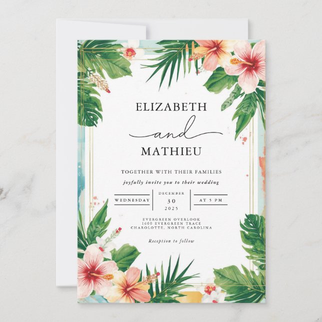 Tropical Floral Frame Paradise Wedding Invitation (Front)