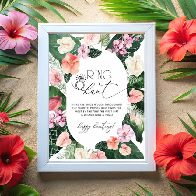 Tropical Floral Frame Ring Hunt Bridal Shower Game Poster (Creator Uploaded)