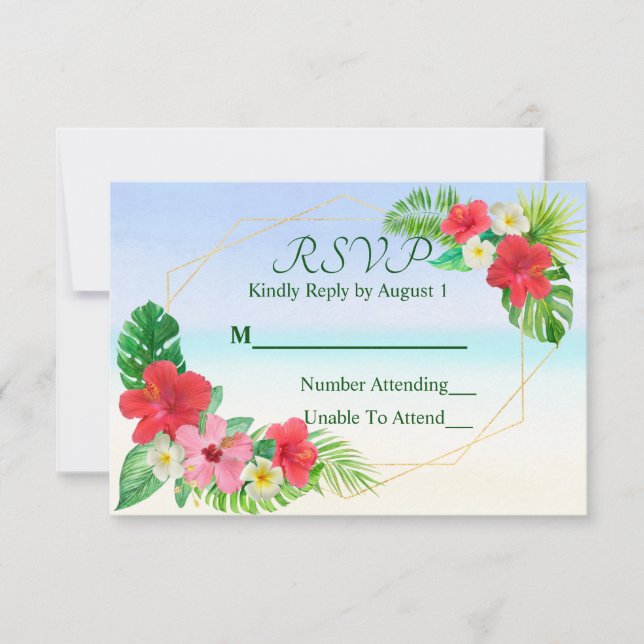 Tropical Floral Geometric Wedding RSVP Card (Front)