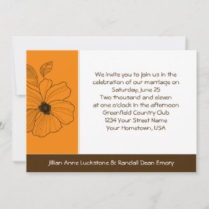 Tropical Floral Gold and Brown Wedding Invitation