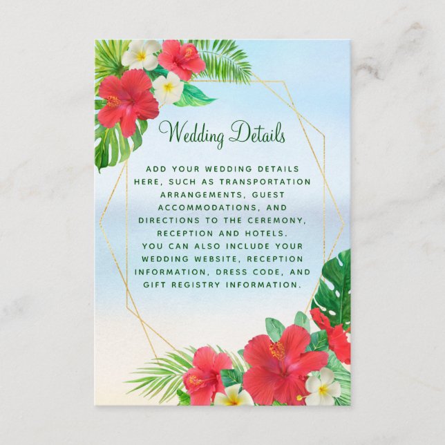 Tropical Floral Gold Beach Wedding Details Enclosure Card (Front)
