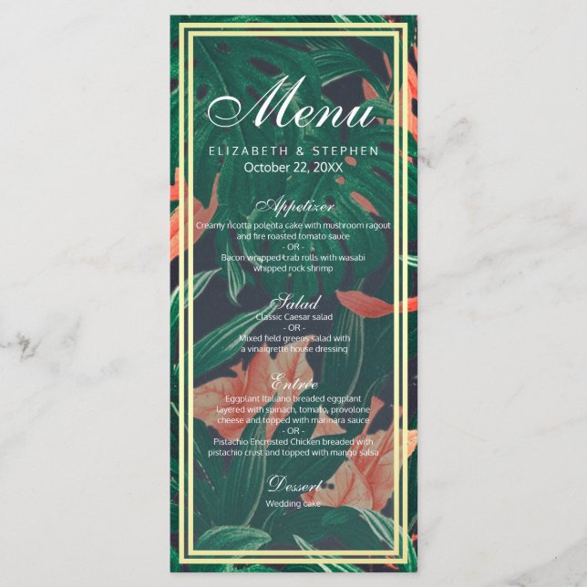 Tropical Floral & Gold Foil Frame Wedding Menu (Front)