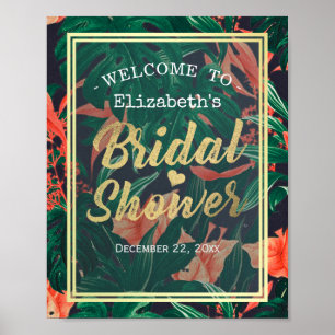 Tropical Floral Gold Frame Bridal Shower Welcome Poster