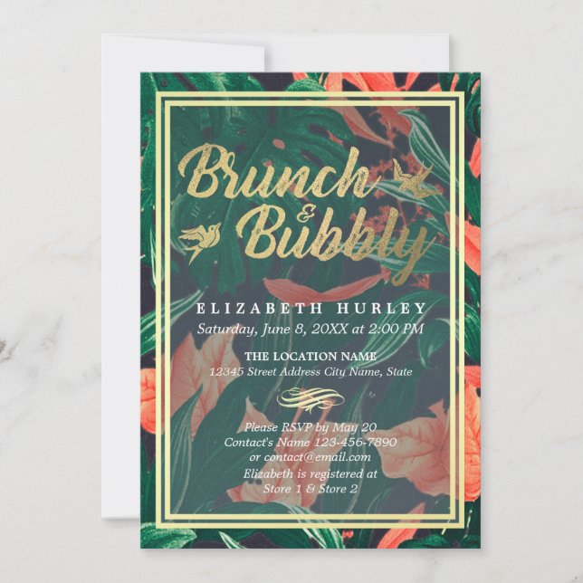 Tropical Floral Gold Frame Hawaiian Bridal Shower Invitation (Front)