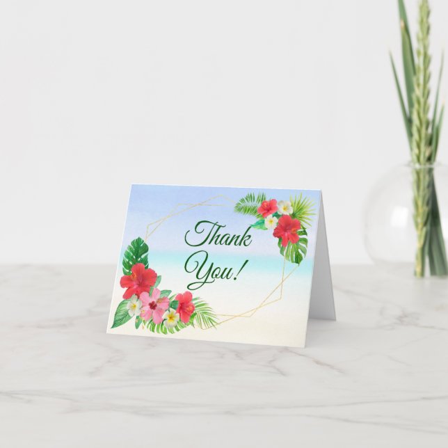Tropical Floral Gold Wedding Thank You (Front)