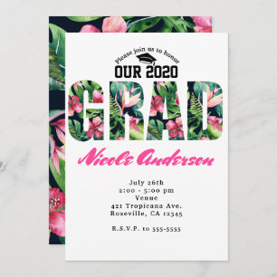 Tropical Floral GRAD Graduation Party Invitations