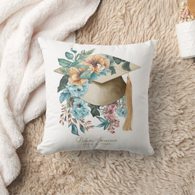 Tropical Floral Graduation Hat and Tassel Party Cushion (Blanket)