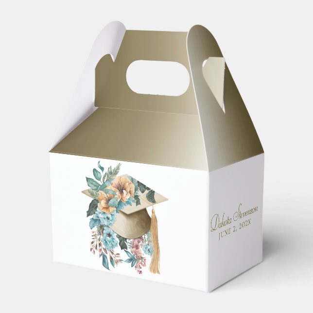 Tropical Floral Graduation Hat and Tassel Party Favour Box (Front Side)