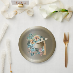 Tropical Floral Graduation Hat and Tassel Party Paper Plate