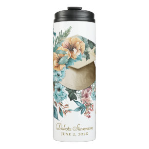 Tropical Floral Graduation Hat and Tassel Party Thermal Tumbler