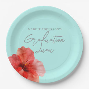 Tropical Floral Graduation Luau Party Paper Plate