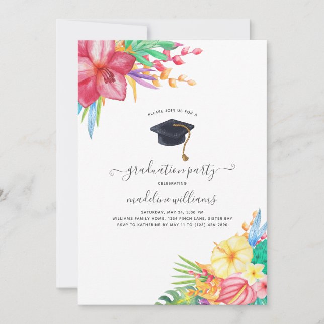 Tropical Floral Graduation Party Invitation (Front)