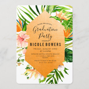 Tropical Floral Graduation Party Invitation