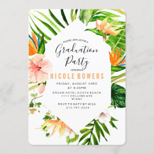 Tropical Floral Graduation Party Invitation