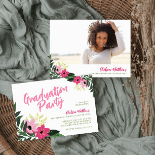 Tropical Floral Graduation Photo Invitation