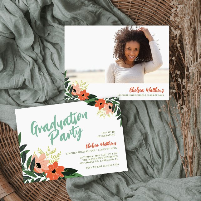 Tropical Floral Graduation Photo Invitation (Creator Uploaded)