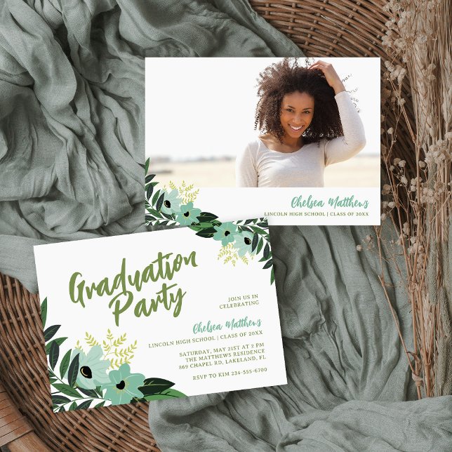 Tropical Floral Graduation Photo Invitation (Creator Uploaded)