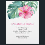 Tropical Floral Grand Opening Flyers<br><div class="desc">Announce your grand reopening or we're open event in style with these elegant flyers! Featuring beautiful watercolor pink hibiscus flowers and lush monstera palm leaves, these flyers are perfect for a spa, beauty salon, or any business looking to make a stunning first impression. Customise the template fields to include your...</div>