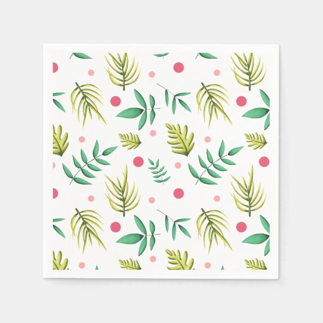 Tropical Floral Green and Pink Summer Party Napkin (Front)