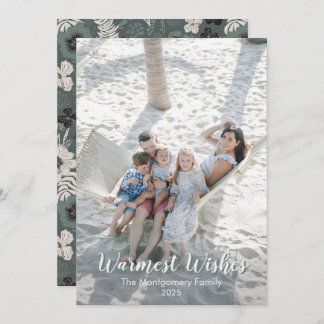 Tropical Floral Green White Warm Wishes  Holiday Card