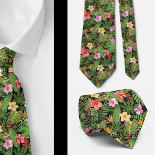 Tropical Floral Greenery Aloha Hawaii Hawaiian Tie