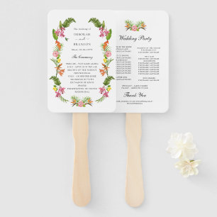 Tropical Floral & Greenery Garden Wedding program Hand Fan