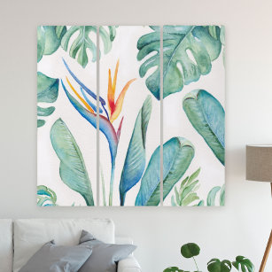 Tropical Floral Greenery Watercolor Triptych