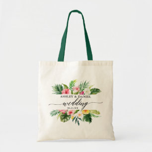 Tropical Floral Greenery Wedding Calligraphy Tote Bag